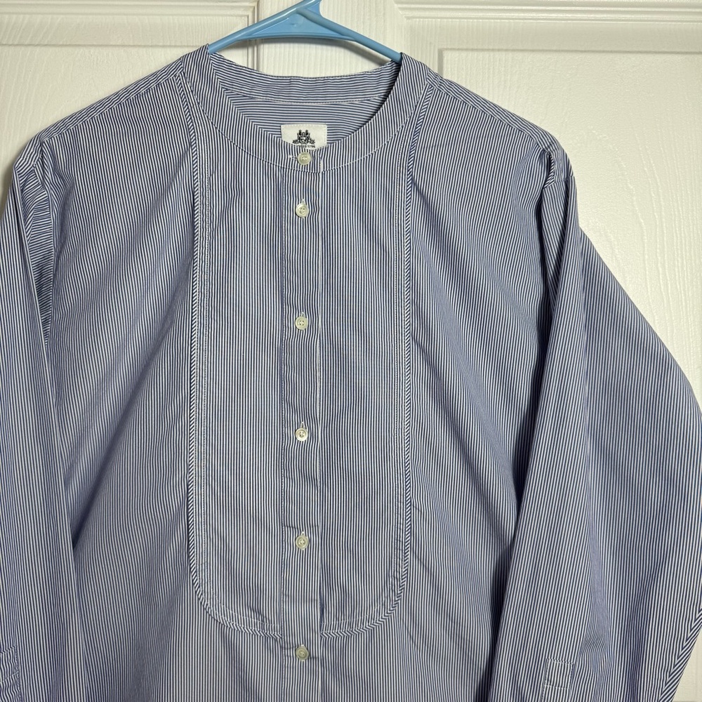 J.Crew Thomas Mason Blue White Stripe Popover Shirt Size 10 - Picture 4 of 12